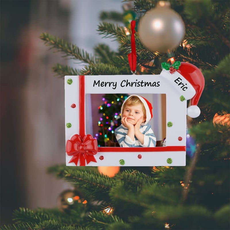MAXORA Personalized Christmas Tree Ornament - Photo Frame with Santa Hat - Custom Gift for Baby's First Christmas - Image 2